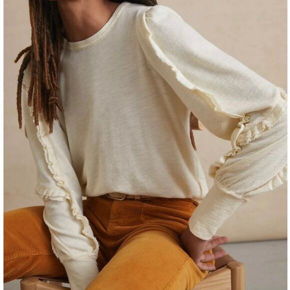 Anthropologie Tops - Anthropologie Pilcro Elsa Top Size M Ivory Cream Ruffle Blouse Neutral Casual